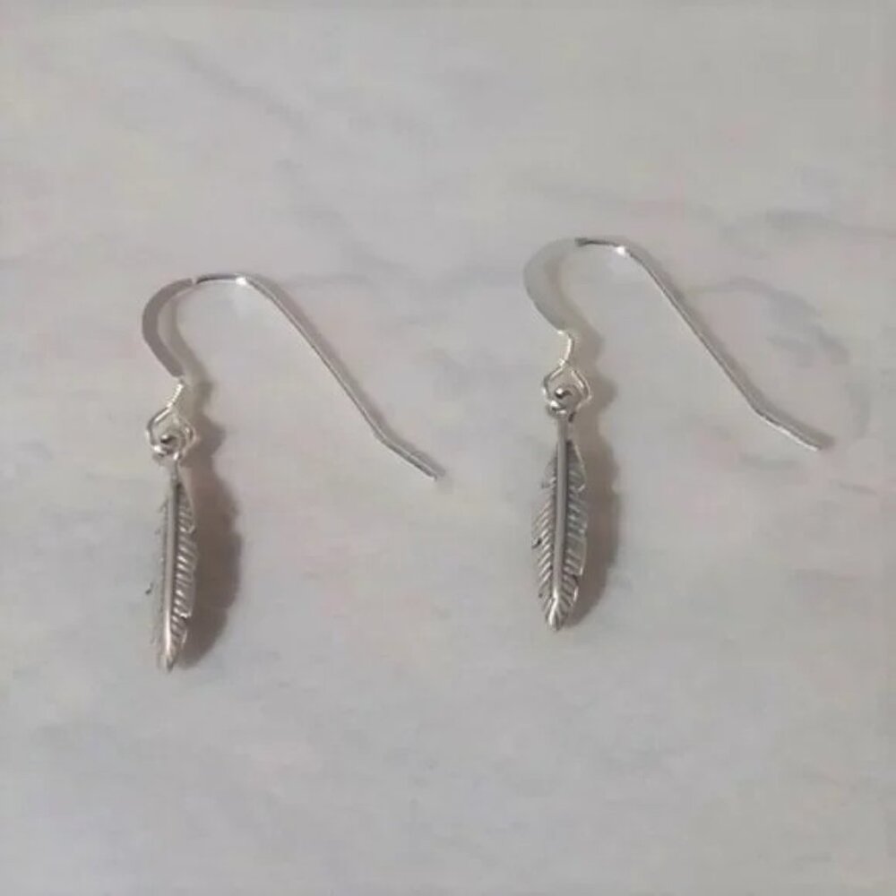 Sterling Silver Feather Dangle Earrings